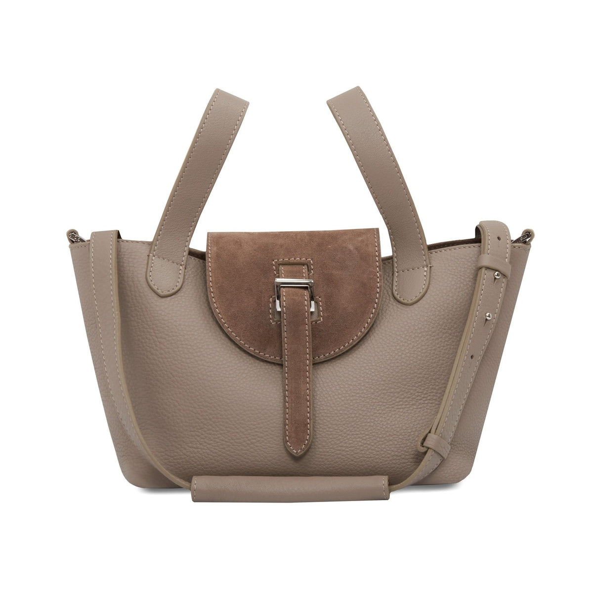 Thela Mini Taupe and Pink with Zip Closure Cross Body Bag for