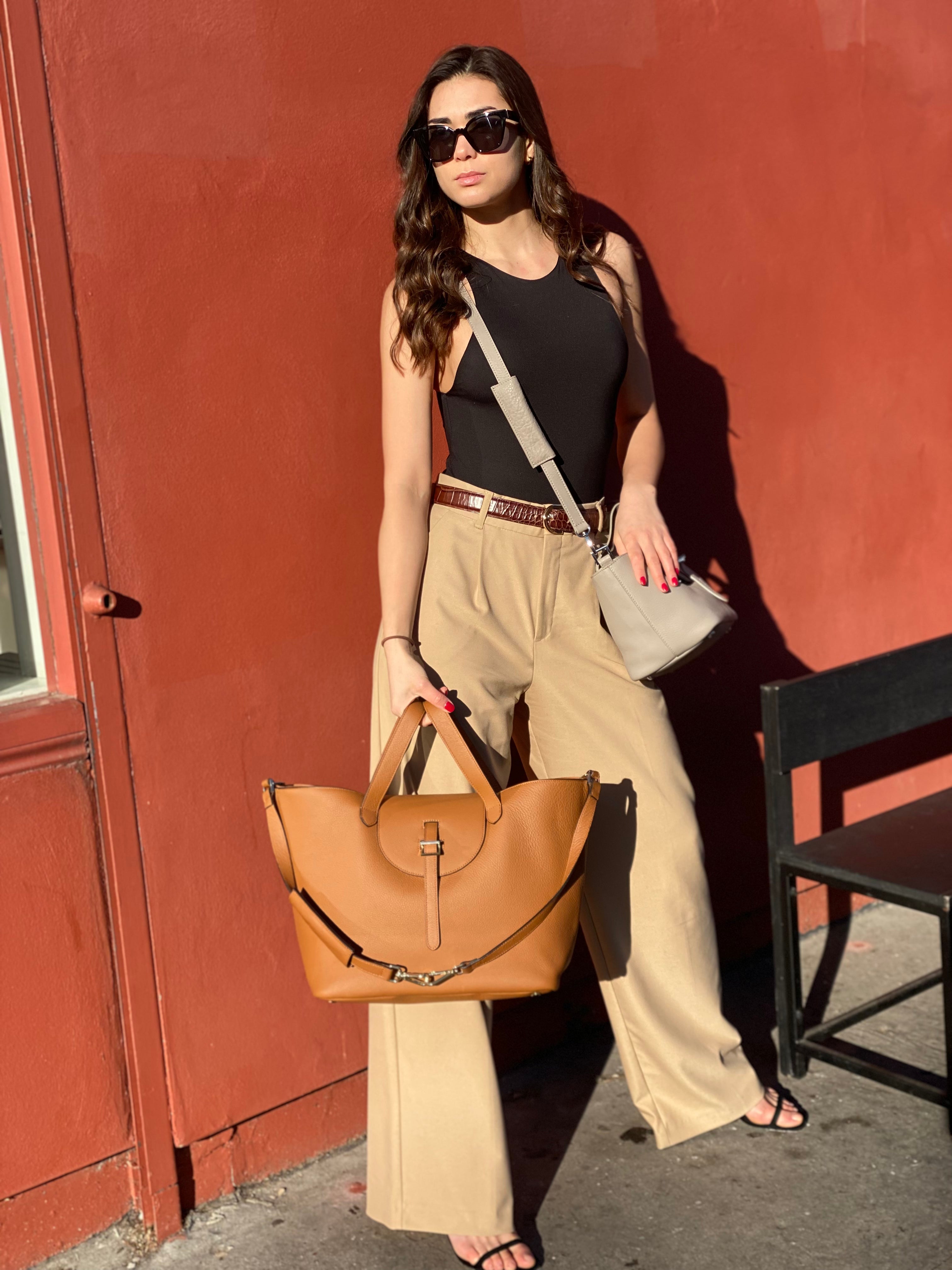 Meli Melo Tan Brown Leather Women's Medium Handbag Shoulder Bag Rare Perfect