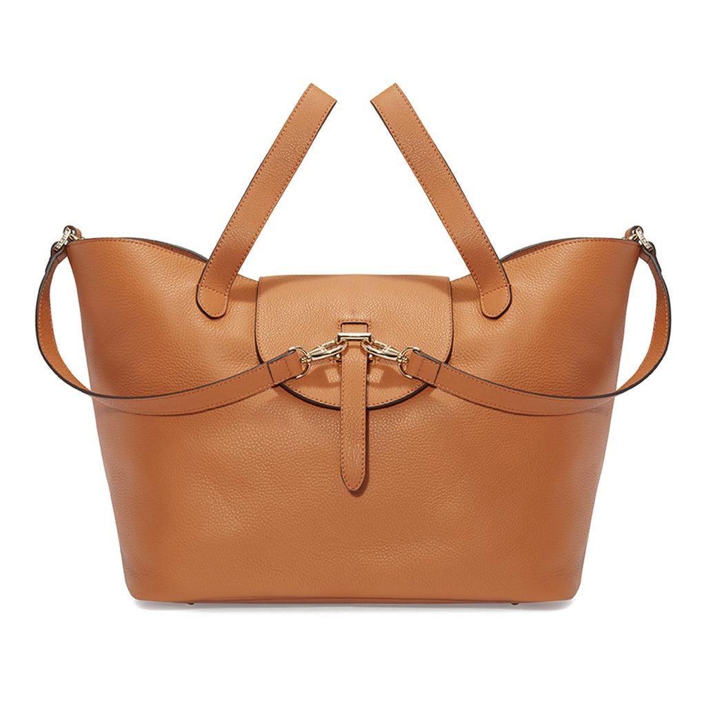meli melo Thela Tan Brown Leather Tote Bag For Women in Orange