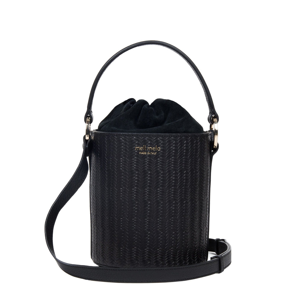New Meli Melo Santina Mini Velvet Bucket Bag, Black, MSRP $585