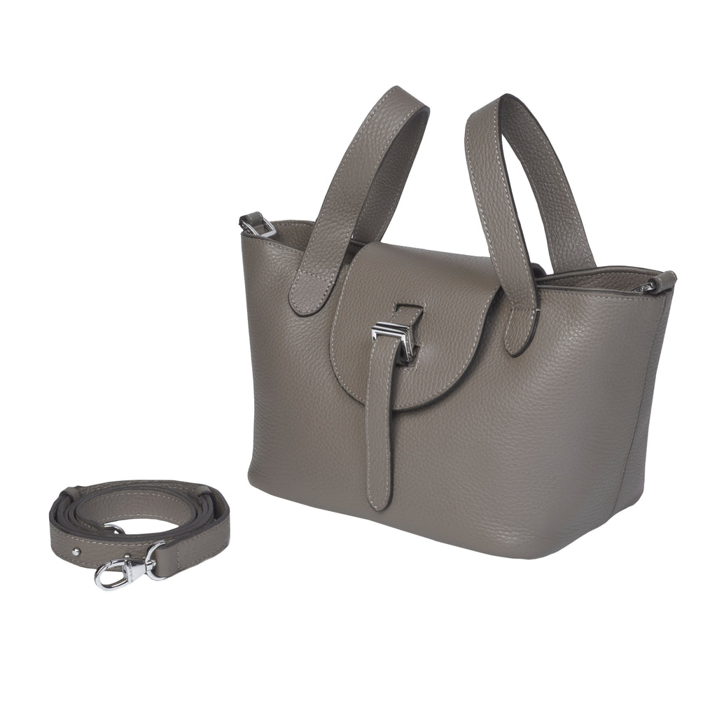 Thela Mini Taupe Grey with Zip Closure Cross Body Bag for Women